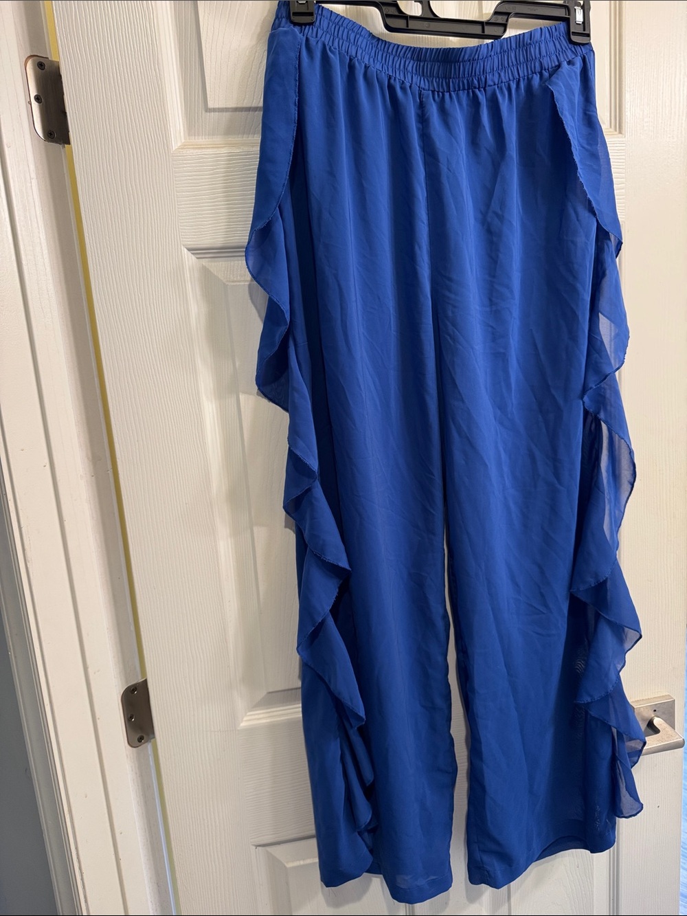 Women's Royal Blue Ruffle Wide-Leg Pants